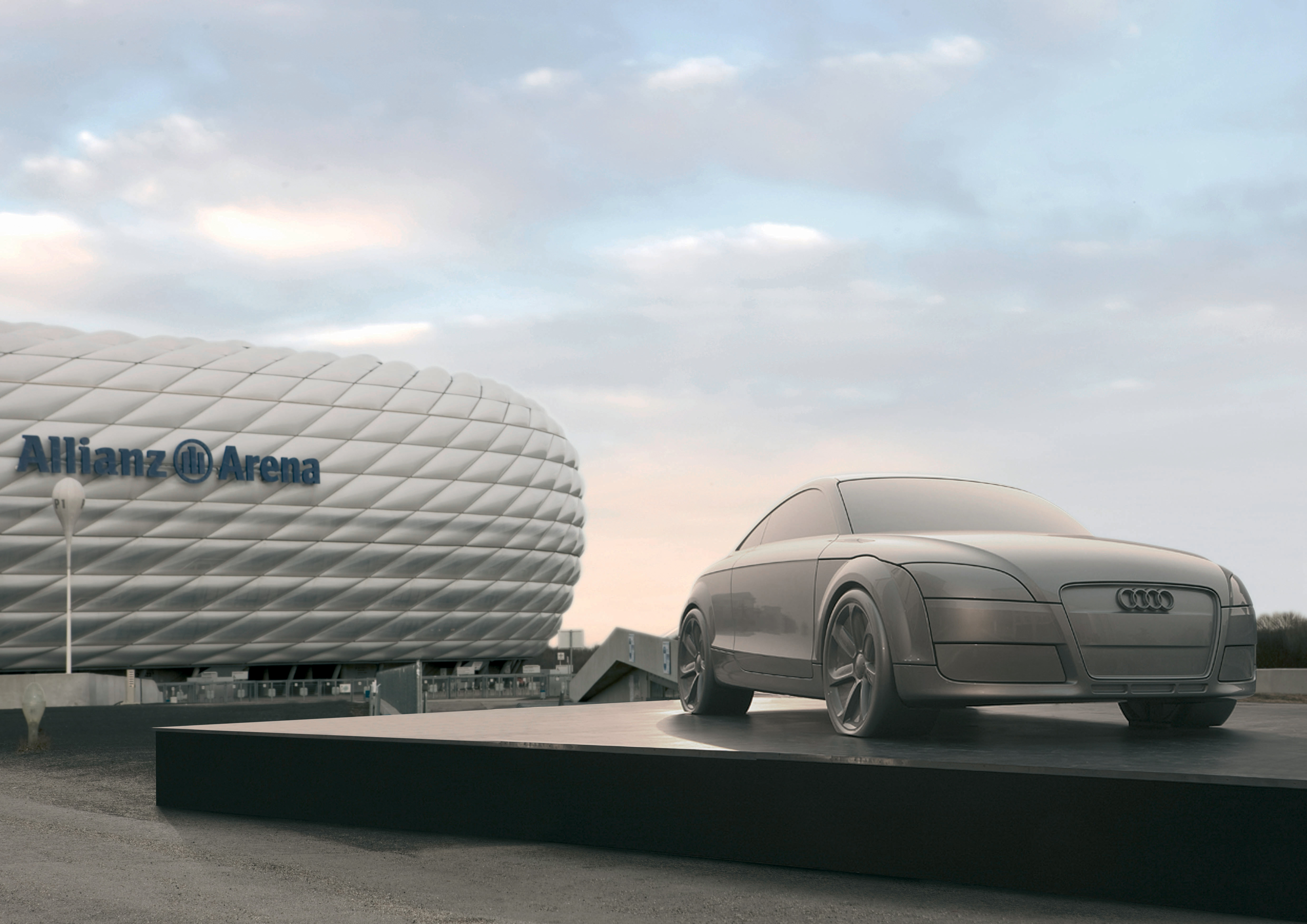 Audi TT im XXL-Format vor Muenchener Allianz Arena