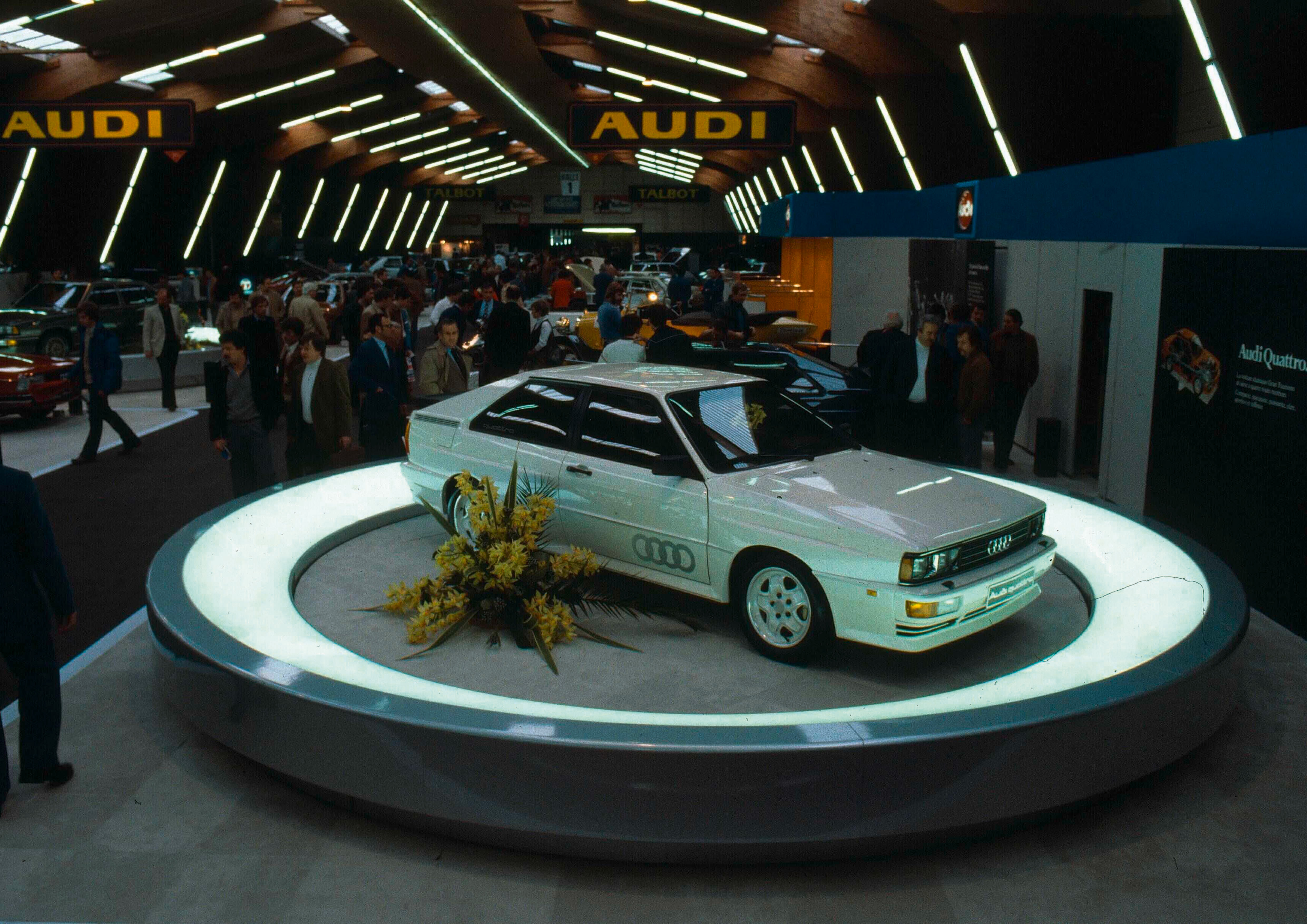 Im Maerz 1980 sorgte ein allradgetriebenes, sportliches Coup  fuer gewaltiges Aufsehen auf dem Audi Stand beim Genfer Automobilsalon: Audi quattro.