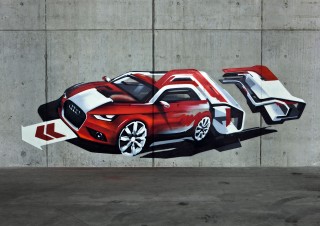 Audi A1: Die Zukunft nimmt Gestalt an/Stefan Sielaff, Leiter Design der AUDI AG, und Danny Garand, Audi Designer, skizzieren den neuen Audi A1